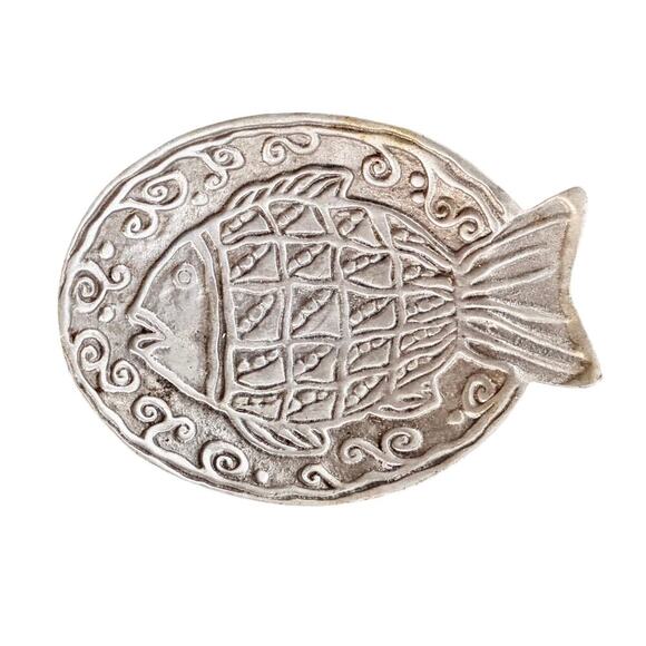 Vintage Boho Fish Trinket Tray, Embossed Metal - Picture 1 of 2
